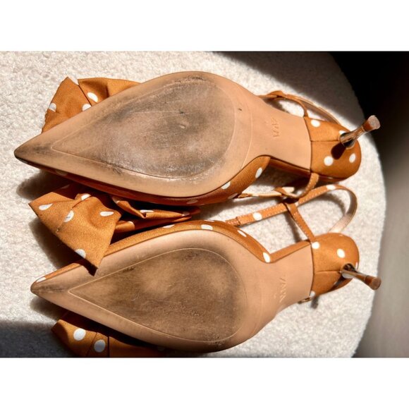 Zara yellow/orange polkadot slingback kitten heels with bows in size 36/US size - Picture 6 of 10